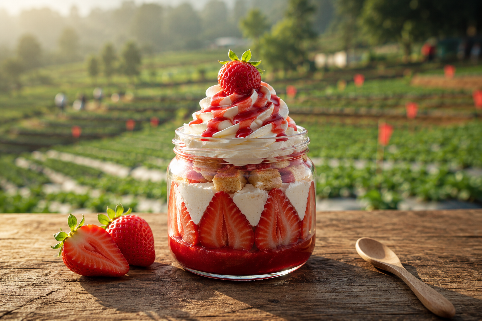 Fresh strawberries and cream served at a roadside stall on the way to Mahabaleshwar