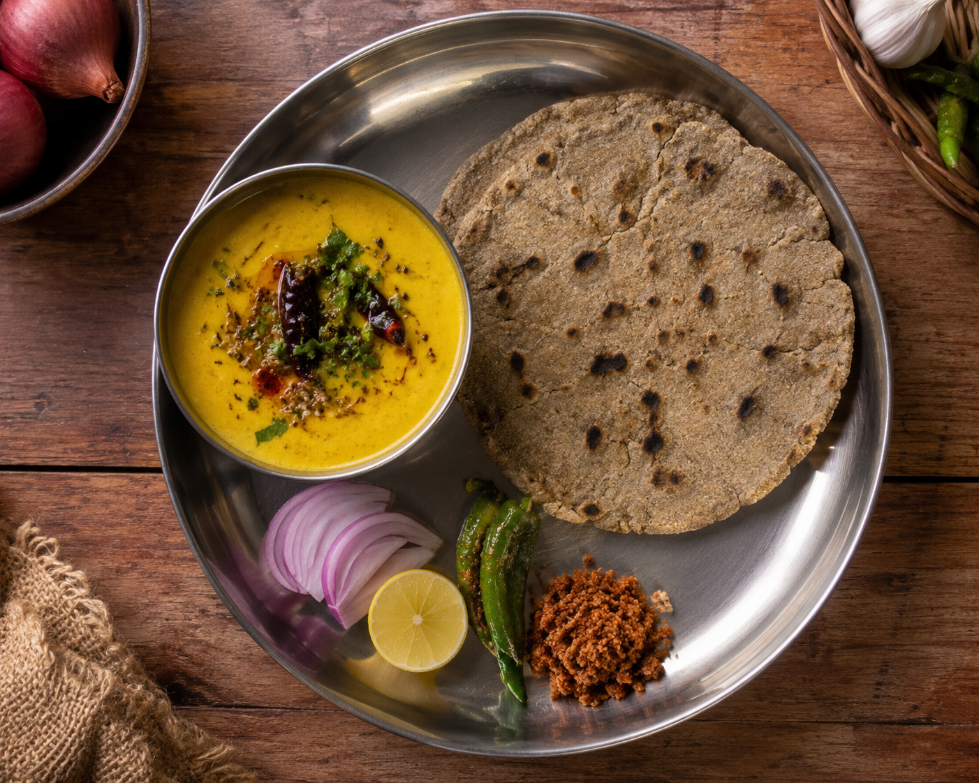 Traditional Maharashtrian thali served at a village homestay near Bhandardara