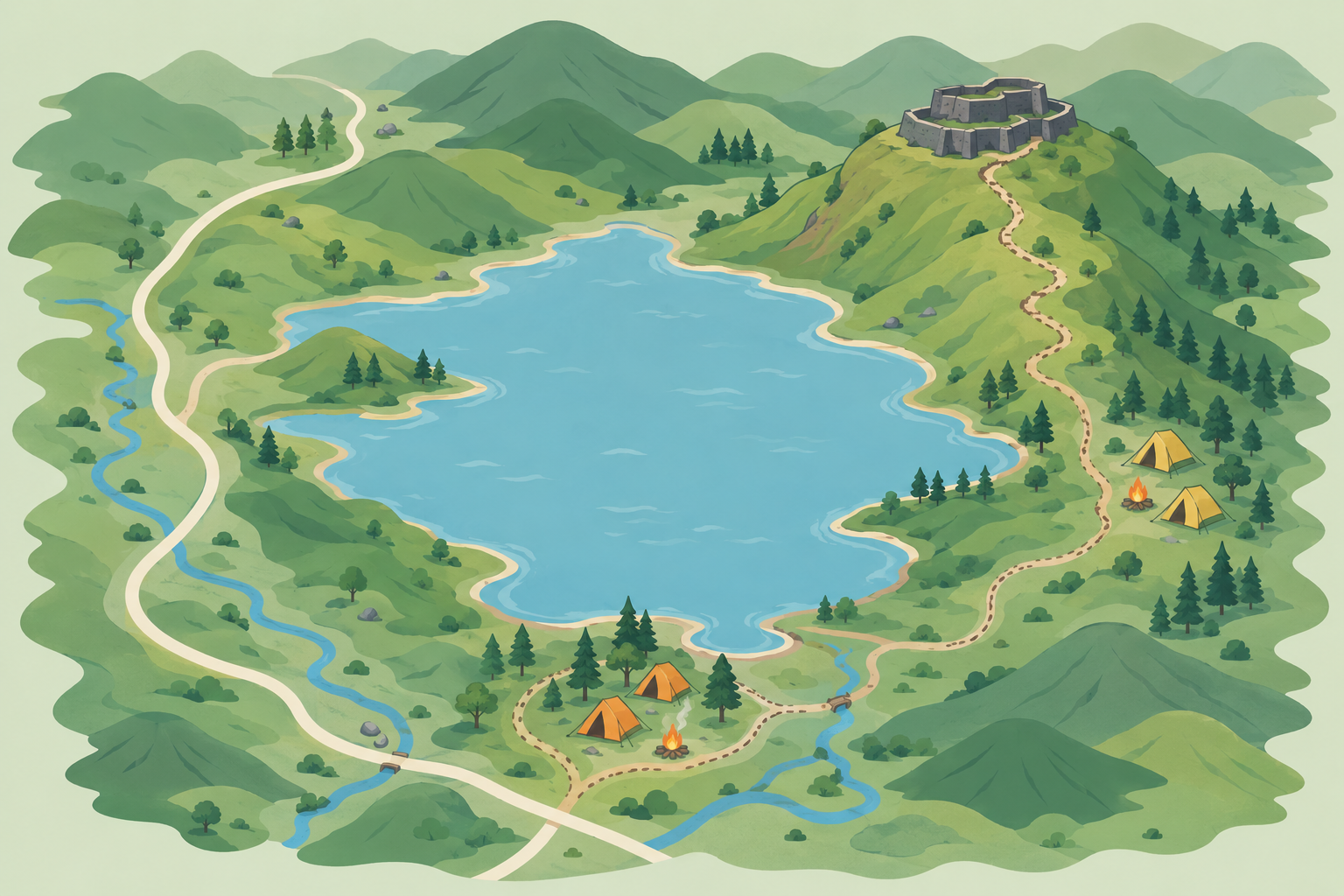 Illustrated map showing the road route to Pawna Lake from Lonavala and Kamshet with campsite and viewpoint markers