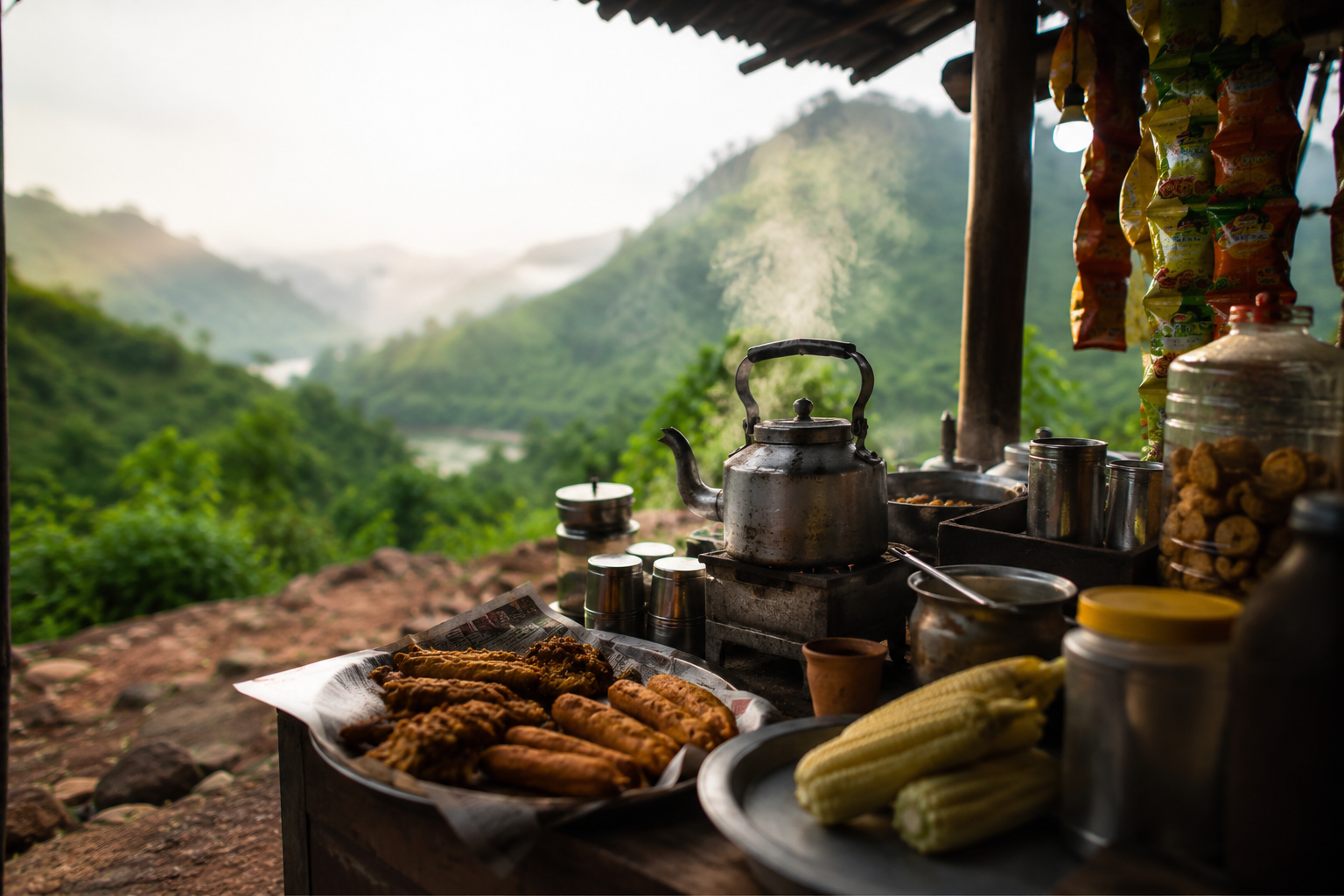 Small roadside snack and tea stall near Kamshet on the route to Pawna Lake