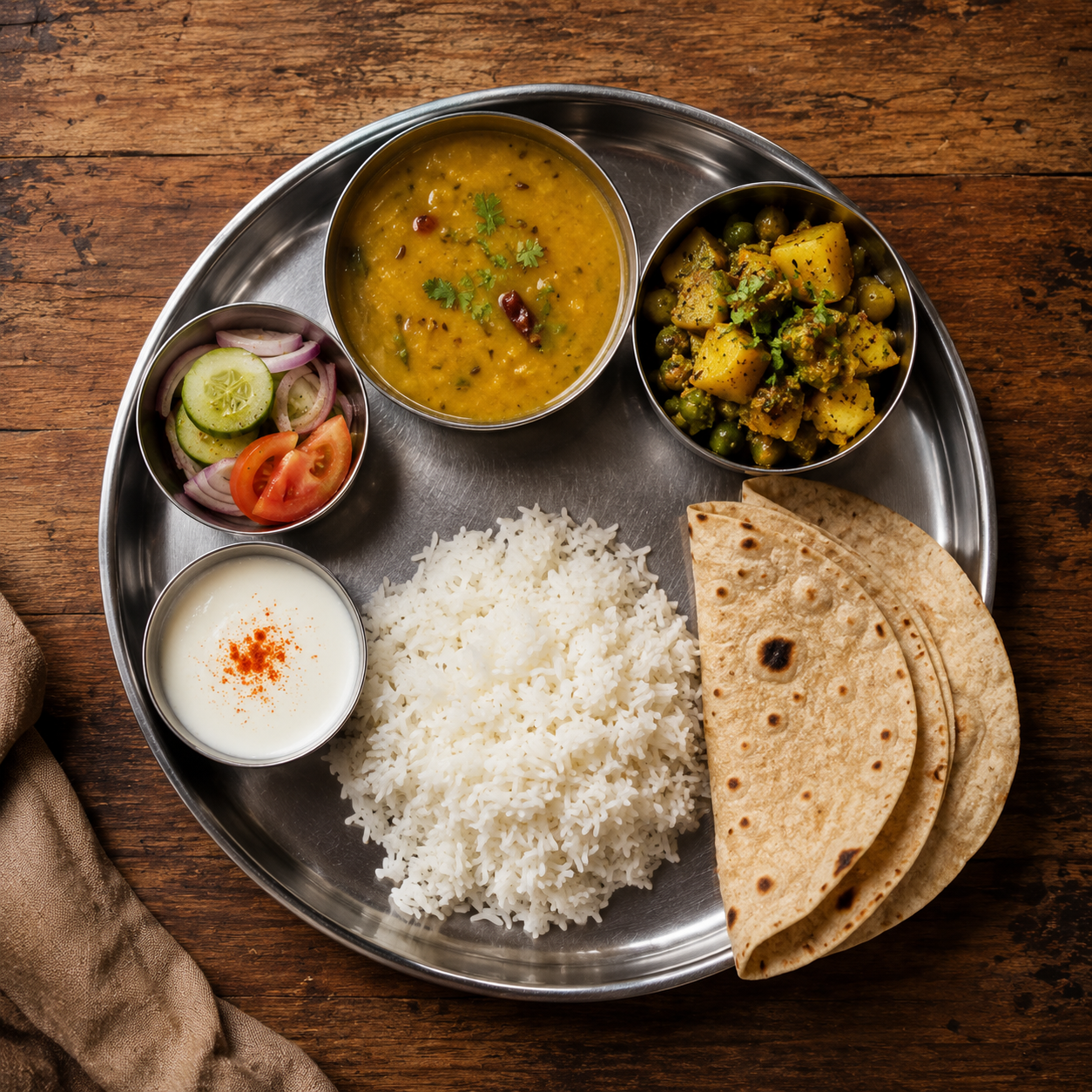 Simple vegetarian thali served at a local eatery near Trimbakeshwar Temple