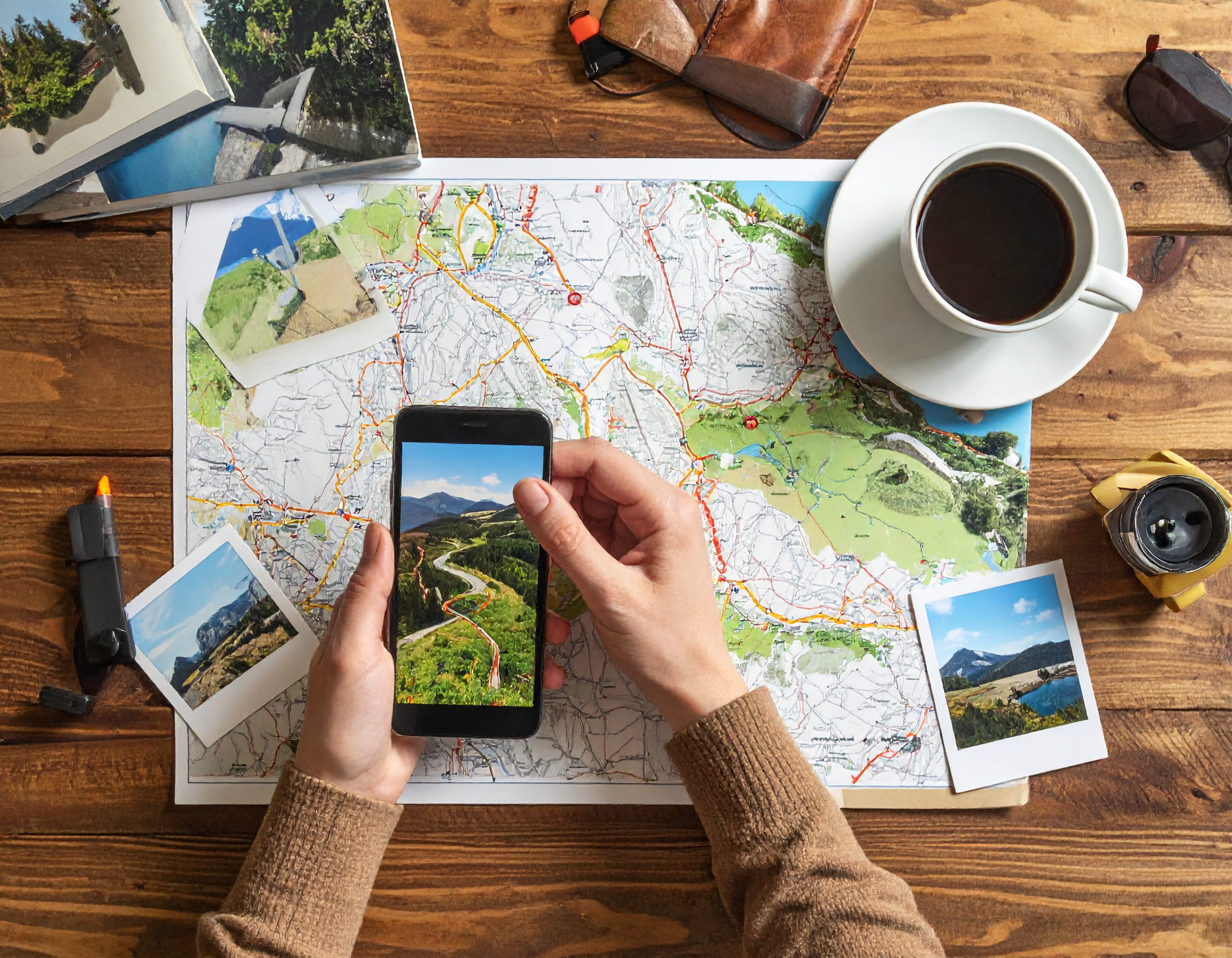 solo backpacker planning road trip with map